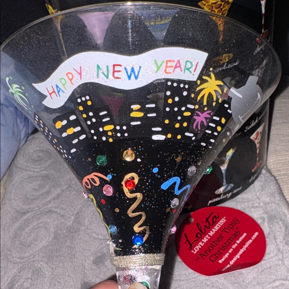 Lolita Multicolor Holiday Martini Glass with new year looking ball